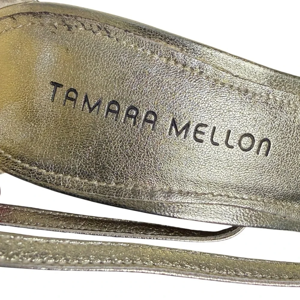 Tamara Mellon Gold Strappy Wedge Sandals Metallic Italian Women's Size 8.5